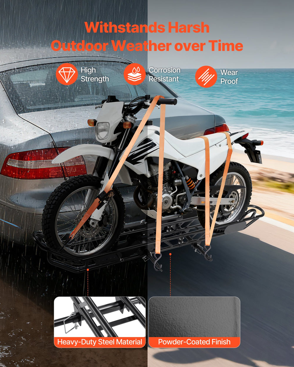 Heavy-duty steel material with powder-coated finish for corrosion resistance