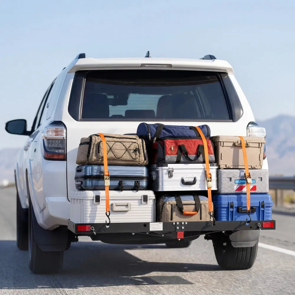 VEVOR Hitch Cargo Carrier with Bike Racks, 62" x 20" x 3" Hitch Mount Cargo Carrier for 2 Mountain Bikes, 500LBS Capacity High-Strength Steel Rear Luggage Basket Fits 2" Receiver for SUVs Pickups
