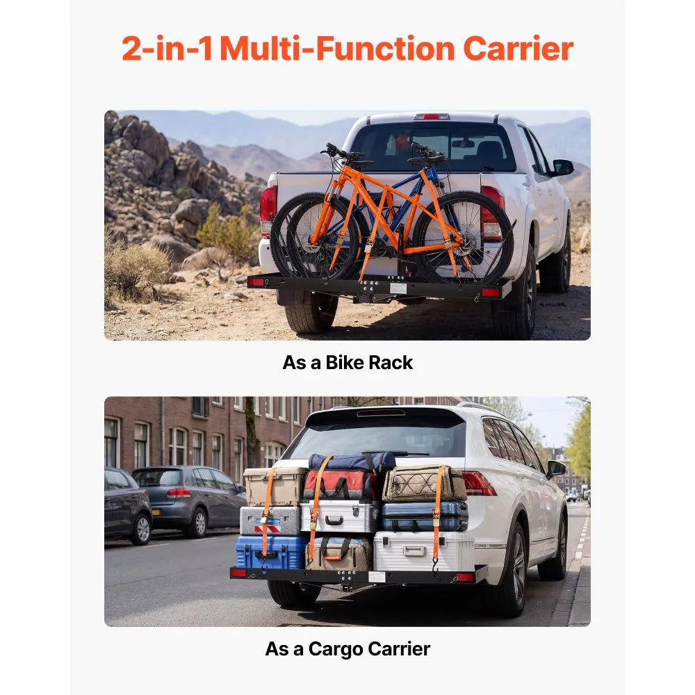 VEVOR Hitch Cargo Carrier with Bike Racks, 62" x 27" x 3" Hitch Mount Cargo Carrier for up to 4 Mountain Bikes, 500LBS Capacity High-Strength Steel Rear Luggage Basket Fits 2" Receiver for SUV Pickups