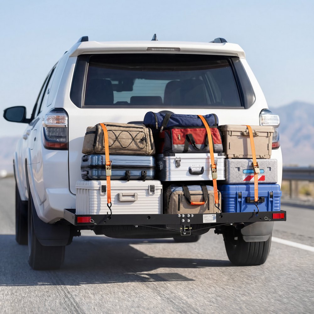 VEVOR Hitch Cargo Carrier with Bike Racks, 62" x 27" x 3" Hitch Mount Cargo Carrier for up to 4 Mountain Bikes, 500LBS Capacity High-Strength Steel Rear Luggage Basket Fits 2" Receiver for SUV Pickups