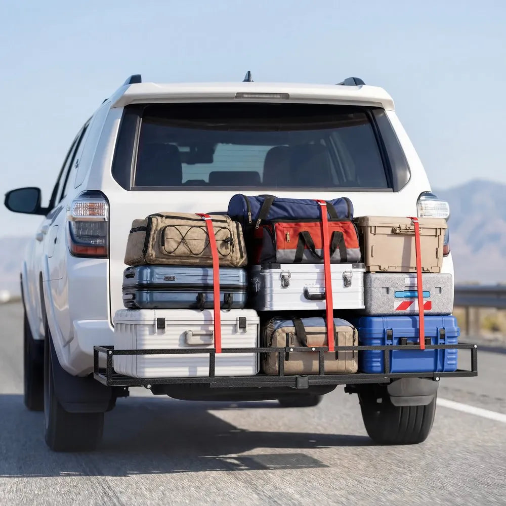 VEVOR Hitch Cargo Carrier Bike Rack, 66" x 20" x 6" Folding Hitch Mount Cargo Carrier for 2 Fat Tire/Mountain Bikes, 500LBS Capacity High-Strength Steel Luggage Basket Fits 2" Receiver for SUV Pickups