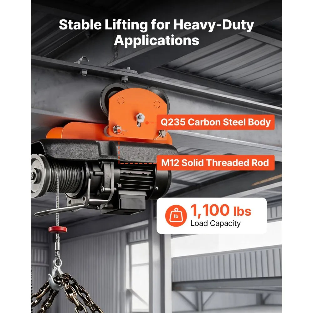 VEVOR Electric Hoist Manual Trolley, 1100 lbs/0.5 Ton Load for PA200 PA250 PA300 PA400 PA500, Push Beam Trolley with Dual Wheels, 2.68"-4.33" Adjustable Beam Flange Width for Straight & Curved I-Beam