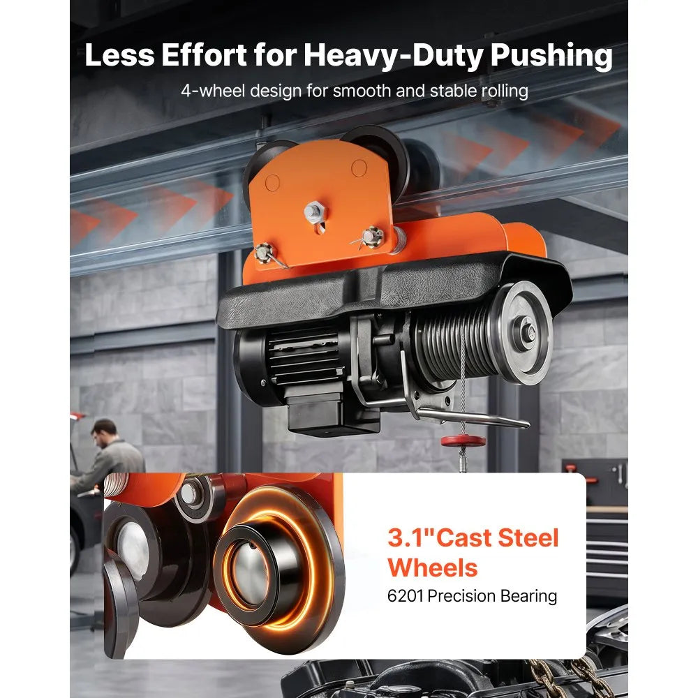 VEVOR Electric Hoist Manual Trolley, 1100 lbs/0.5 Ton Load for PA200 PA250 PA300 PA400 PA500, Push Beam Trolley with Dual Wheels, 2.68"-4.33" Adjustable Beam Flange Width for Straight & Curved I-Beam