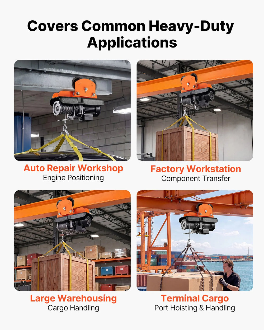 VEVOR Electric Hoist Manual Trolley, 1100 lbs/0.5 Ton Load for PA200 PA250 PA300 PA400 PA500, Push Beam Trolley with Dual Wheels, 2.68"-4.33" Adjustable Beam Flange Width for Straight & Curved I-Beam