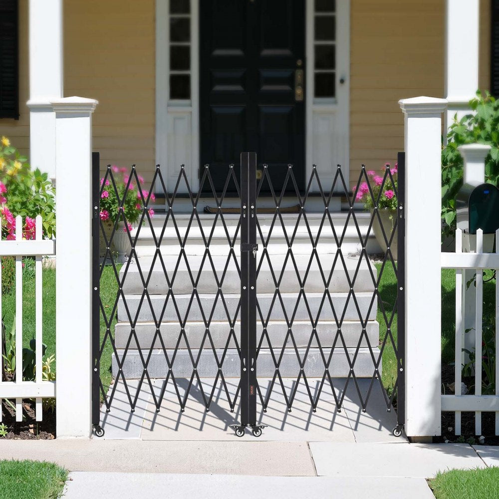 VEVOR Double Folding Security Gate, Lockable Scissor Gate with 360° Swivel Casters, Outdoor Barricade Steel Retractable Gates, for Entry Security, Garage, Warehouse & Pool, 125.98 x 63.19 in (W x H)