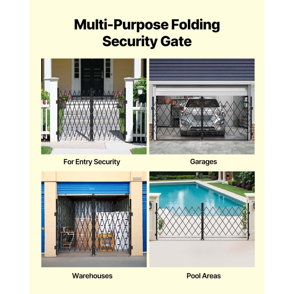 VEVOR Double Folding Security Gate, Lockable Scissor Gate with 360° Swivel Casters, Outdoor Barricade Steel Retractable Gates, for Entry Security, Garage, Warehouse & Pool, 129.92 x 63.19 in (W x H)