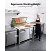 VEVOR 44"W Commercial Refrigerator 10.8 Cu. Ft Pizza Prep Table Fridge, 19" Ultra Wide Cutting Board Salad Refrigerated Worktop, Mega Top Stainless Steel Food Prep Cooler, 6 x 1/3 Pans with Lids