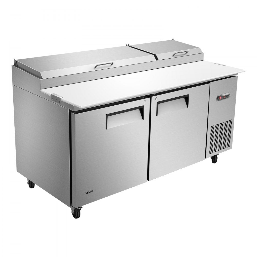 VEVOR 67"W Commercial Refrigerator 19.4 Cu. Ft Pizza Prep Table Fridge, 19" Ultra Wide Cutting Board Salad Refrigerated Worktop, Mega Top Stainless Steel Food Prep Cooler, 9 x 1/3 Pans with Lids