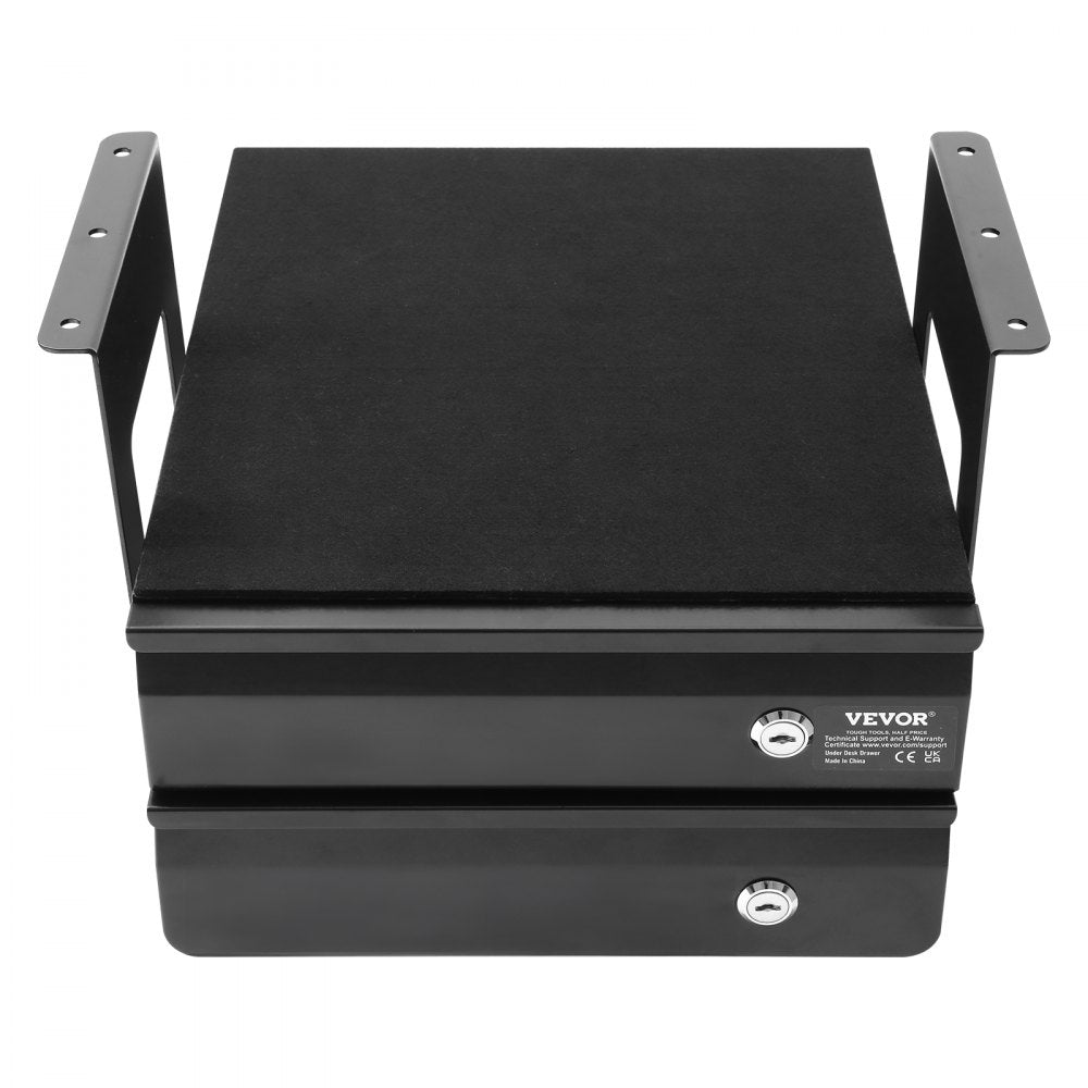 VEVOR 13" Wide Under Desk Drawer Slide Out, Under Table Pull-out Drawer Attachment, Hidden Desktop 2 Layer Storage Organizer, Lockable Undermount Pencil Drawer for Sit Stand Workstation, 14x13x10 in