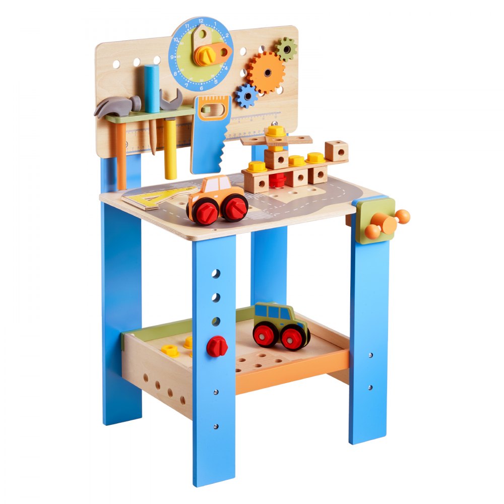 VEVOR Kids Workbench, 62 pcs, Wooden Tool Bench for Kids 3 Years and Up, Toddler Toy Workbench with Realistic Tools, Building Toy Set Creative & Educational Construction Toy for Boys & Girls