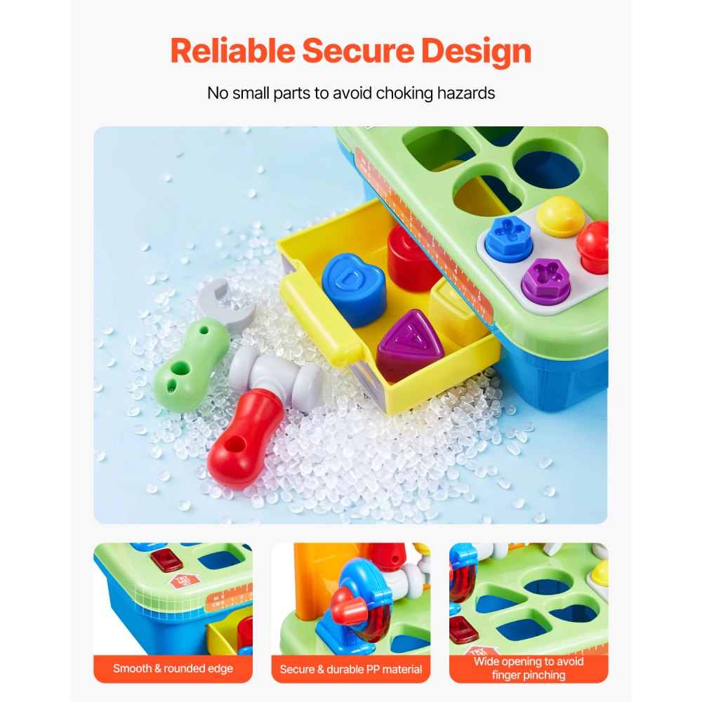 VEVOR Musical Workbench Toy, Sounds & Lights, Musical Learning Workbench for Toddler Age 2 Years and Up, Baby Pretend Play Tool Set, Infant Shape Sorter Activities, Kids Pounding Game, Boys & Girls