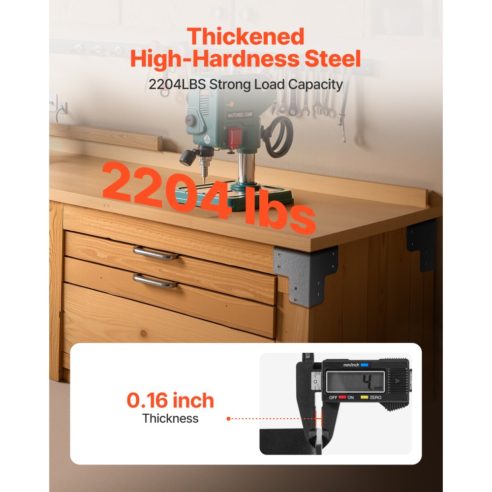 VEVOR Workbench Corner Bracket Kit, 6.50 x 6.50 x 6.50 inch / 165 x 165 x 165 mm, 2204lbs/1000kg Load Capacity, Heavy Duty Sturdy Steel Angle Brackets with Screws, for Desk Shop Table Platform, 8 Pcs