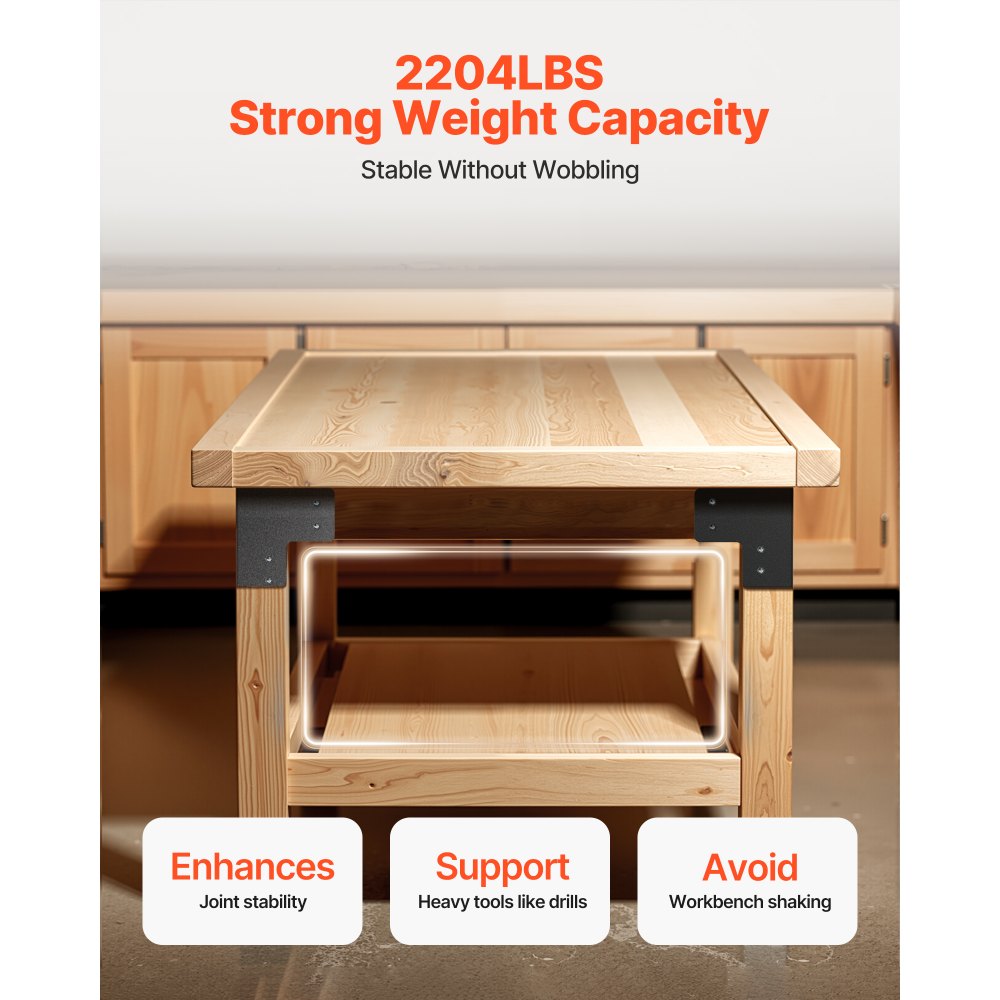 VEVOR Workbench Corner Bracket Kit, 6.50 x 6.50 x 6.50 inch / 165 x 165 x 165 mm, 2204lbs/1000kg Load Capacity, Heavy Duty Sturdy Steel Angle Brackets with Screws, for Desk Shop Table Platform, 8 Pcs