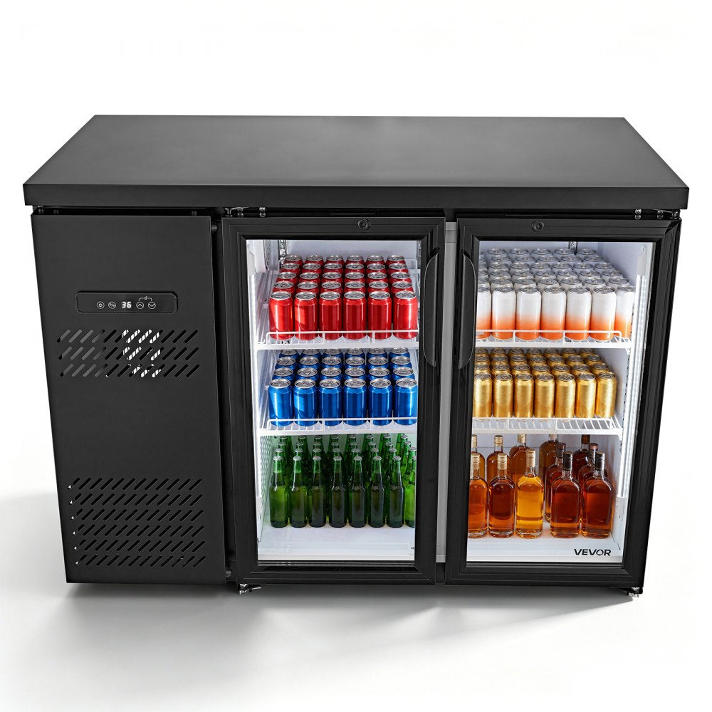 VEVOR Back Bar Cooler, 11.8 Cu. Ft Counter Height Beverage Refrigerator, Commercial Display Fridge w/ 2 Glass Doors, LED Lighting, Shelves, Fan Cooling Beer Wine Cooler for Pub, Merchandiser, Office