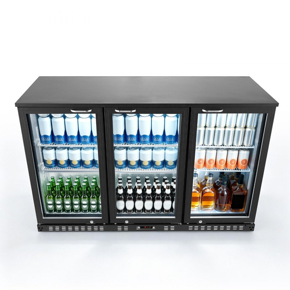 VEVOR Back Bar Cooler, 11.4 Cu.Ft Commercial Beverage Refrigerator with 3 Glass Door, Large Under Counter Fridge w/ LED Lighting, Shelf, Low-E Glass Display Cooler for Store, Lobby, Restaurant, Pub