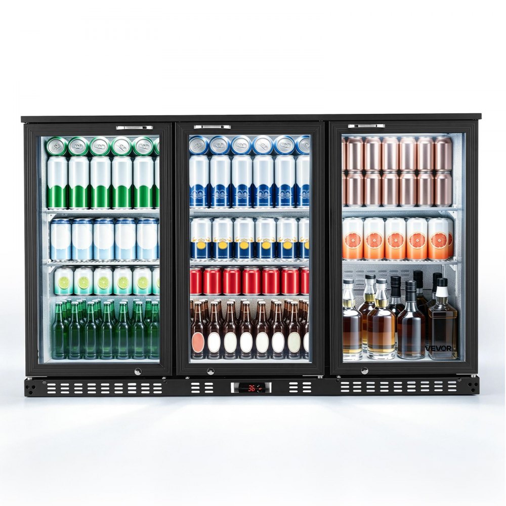 VEVOR Back Bar Cooler, 11.4 Cu.Ft Commercial Beverage Refrigerator with 3 Glass Door, Large Under Counter Fridge w/ LED Lighting, Shelf, Low-E Glass Display Cooler for Store, Lobby, Restaurant, Pub
