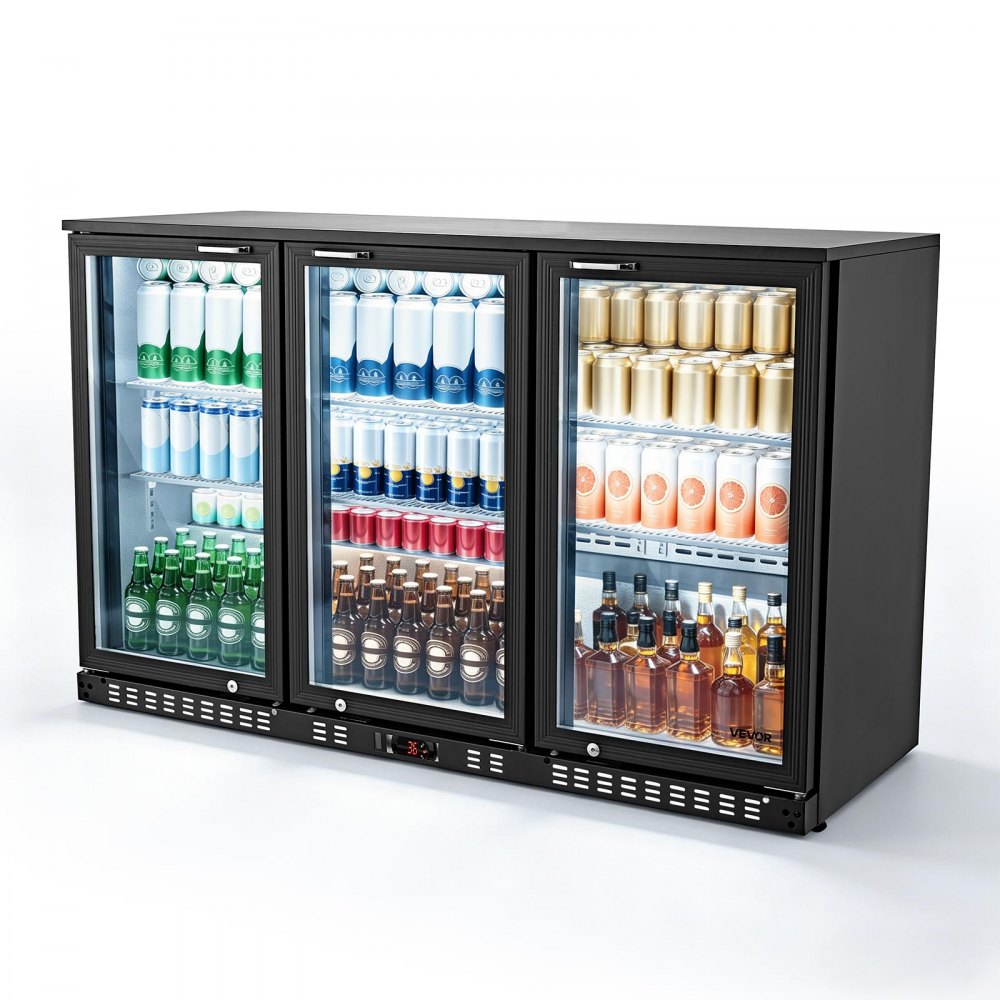 VEVOR Back Bar Cooler, 11.4 Cu.Ft Commercial Beverage Refrigerator with 3 Glass Door, Large Under Counter Fridge w/ LED Lighting, Shelf, Low-E Glass Display Cooler for Store, Lobby, Restaurant, Pub