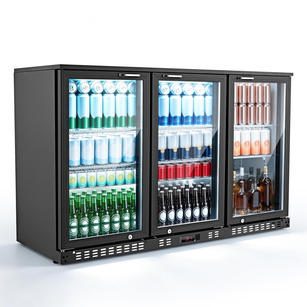 VEVOR Back Bar Cooler, 11.4 Cu.Ft Commercial Beverage Refrigerator with 3 Glass Door, Large Under Counter Fridge w/ LED Lighting, Shelf, Low-E Glass Display Cooler for Store, Lobby, Restaurant, Pub
