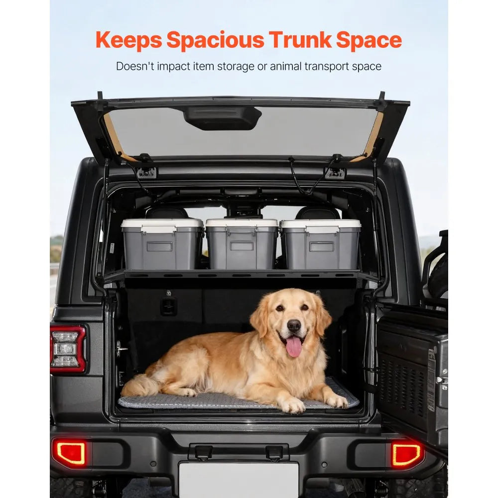 VEVOR Rear Trunk Cargo Rack, for 2007-2024 Jeep Wrangler JK 4-Door Hardtops, 300 lbs Capacity, Carbon Steel Basket Tray Interior Storage Luggage Carrier with Net, Shelf Stand Organizer for Camping Trip Gear, Black