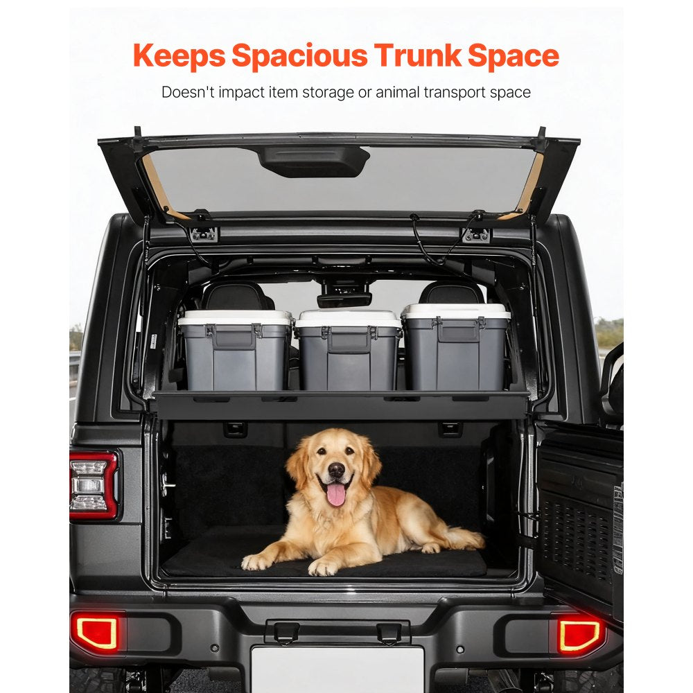 VEVOR Rear Trunk Cargo Rack, for 2018-2024 Jeep Wrangler JLU Sky One-Touch Power Top 4-Door Hardtops, 300 lbs, Carbon Steel Basket Tray Interior Storage Luggage Carrier with Net, Shelf Stand Organizer for Camping