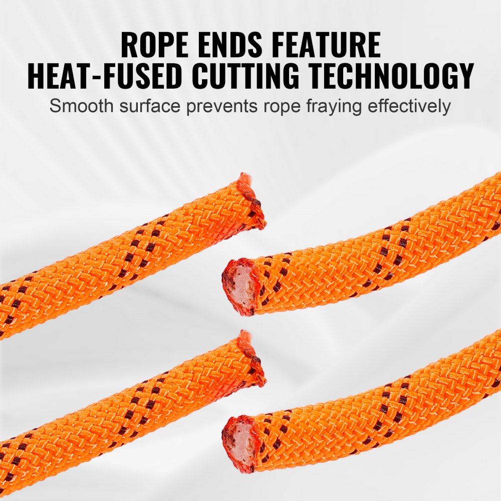 VEVOR Dual-Weave Polyester Cord, 1/2 inch x 220 feet, 48-Strand, 8000 LBS Tensile Strength, Multi-Use Outdoor Rope for Camping, Swinging, Rappelling, and Rescue, Orange/Black