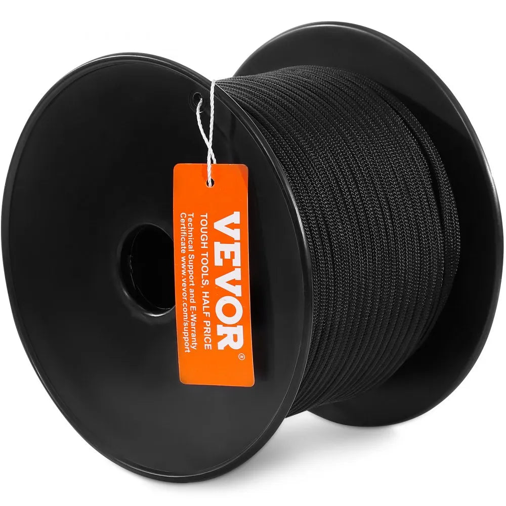 VEVOR Braided Nylon Cord, 3/16 inch by 250 feet, 32-Strand Design, 720 LBS Tensile Strength, Multi-Purpose Black Rope for Outdoor, Tree Work, Hiking, Swinging, and Rescue Operations