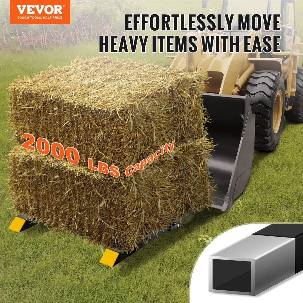 VEVOR Pallet Forks, 2000 lbs Capacity Clamp on Pallet Forks, 43" Tractor Bucket Forks, Heavy Duty Front Loader Attachment for Tractor, Skid Steer, Loader Bucket, Tractor Forks for Agriculture and Farm
