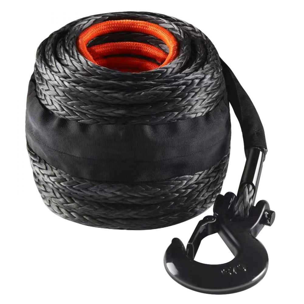 VEVOR Synthetic Winch Rope, 3/8 Inch x 85 Feet 26,500 lbs Synthetic Winch Line Cable Rope with Protective Sleeve + Forged Winch Hook + Pull Strap, Universal Fit for SUV, Large Off-Road Vehicle, Truck