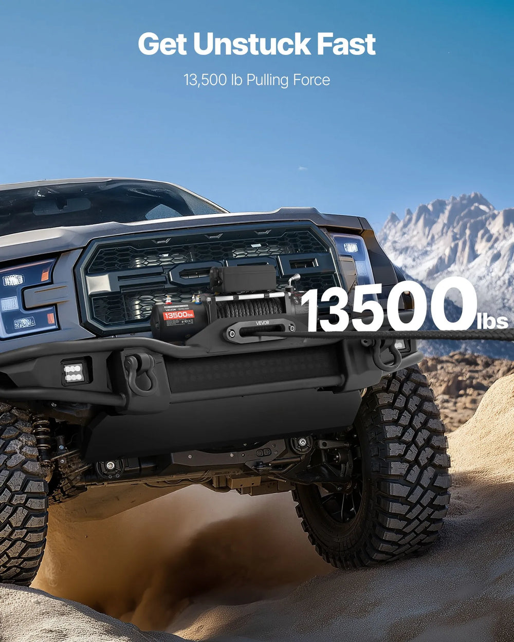 VEVOR Electric Winch, 13500 lbs Load Capacity, 12V DC Truck Winch with 3/8 in x 85 ft Synthetic Rope, Wireless & Wired Remote Control, IP55 Waterproof for Towing Off-Road SUV Jeep Trailer Boat