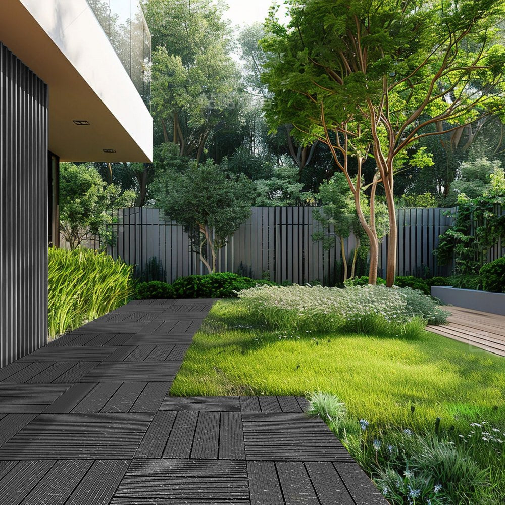 VEVOR Interlocking Deck Tiles, 54 Pack,12"x12" 54 sq. ft Plastic Waterproof Outdoor Flooring All Weather Use, Patio Floor Decking Covering Tiles for Porch Poolside Balcony Backyard, Dark Grey