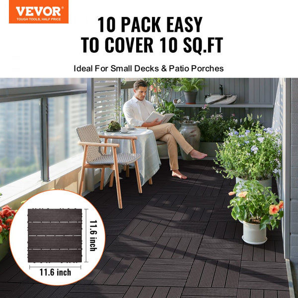 Vevor Deck Tiles Interlocking Waterproof Outdoor Flooring 10 Pack 12 ...