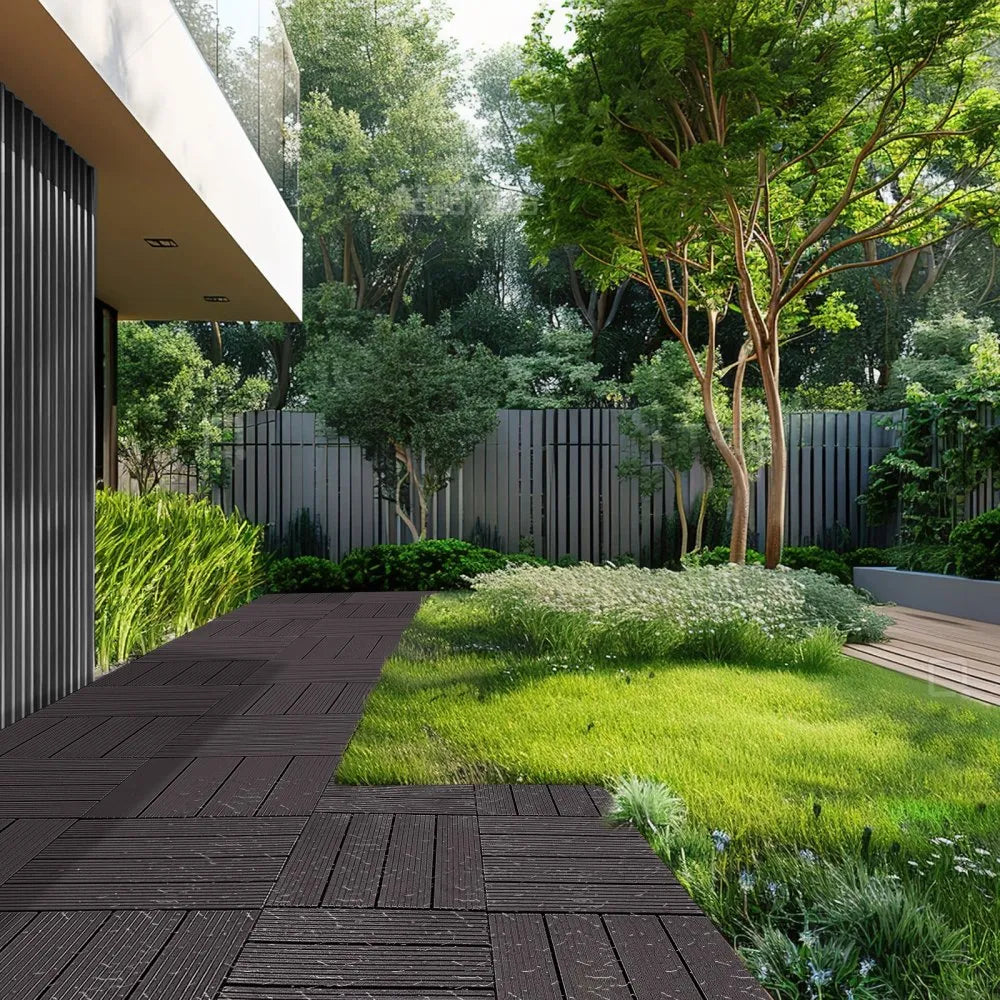 VEVOR Interlocking Deck Tiles, 36 Pack,11.6"x11.6" 36 sq. ft Plastic Waterproof Outdoor Flooring All Weather Use, Patio Floor Decking Covering Tiles for Porch Poolside Balcony Backyard, Dark Brown