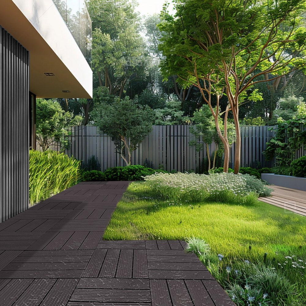 VEVOR Interlocking Deck Tiles, 54 Pack,12"x12" 54 sq. ft Plastic Waterproof Outdoor Flooring All Weather Use, Patio Floor Decking Covering Tiles for Porch Poolside Balcony Backyard, Dark Brown