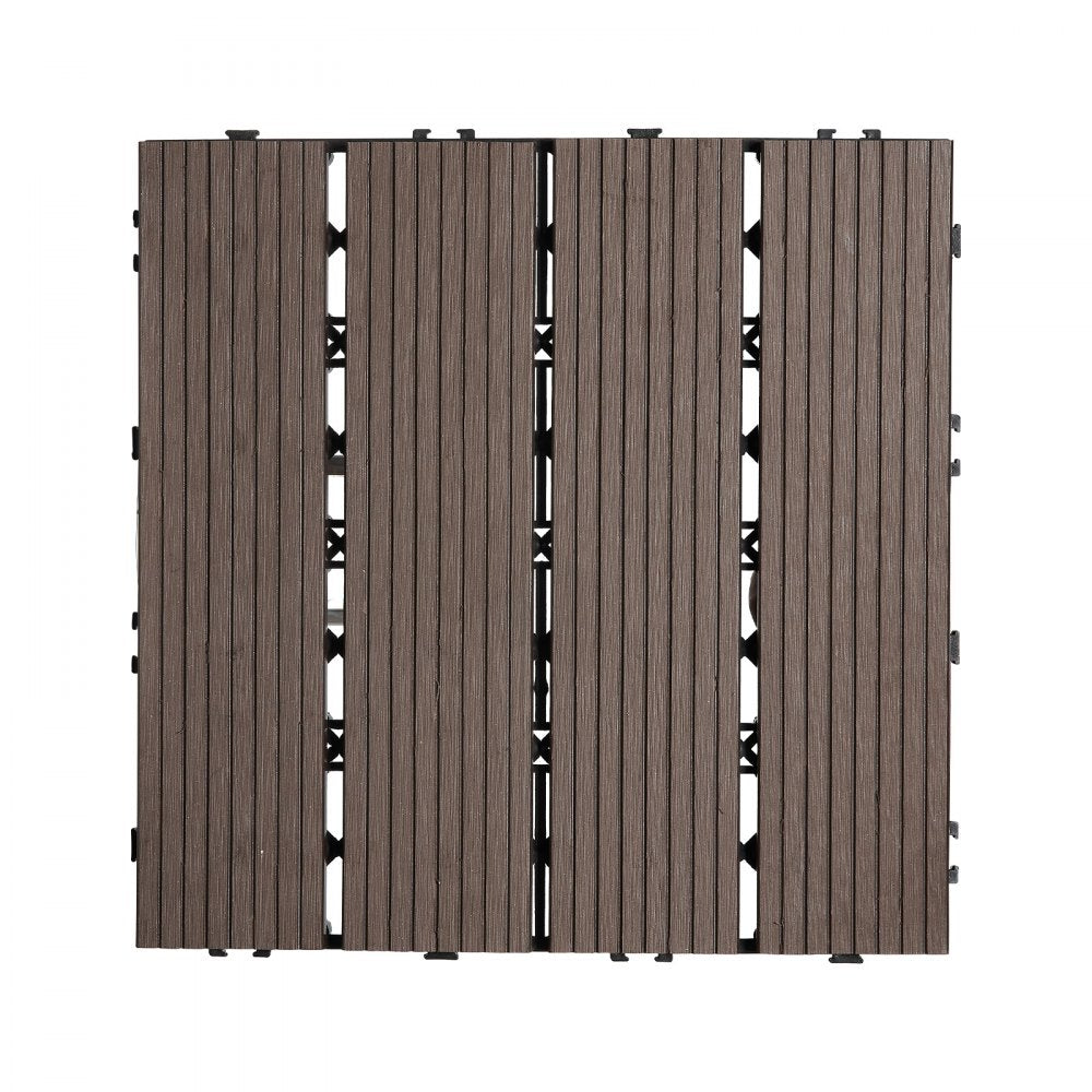 VEVOR Interlocking Deck Tiles Plastic Wood, 27 Pack,12"x12" 27 sq. ft Waterproof Outdoor Flooring All Weather Use, Patio Floor Decking Covering Tiles for Porch Poolside Balcony Backyard, Dark Brown