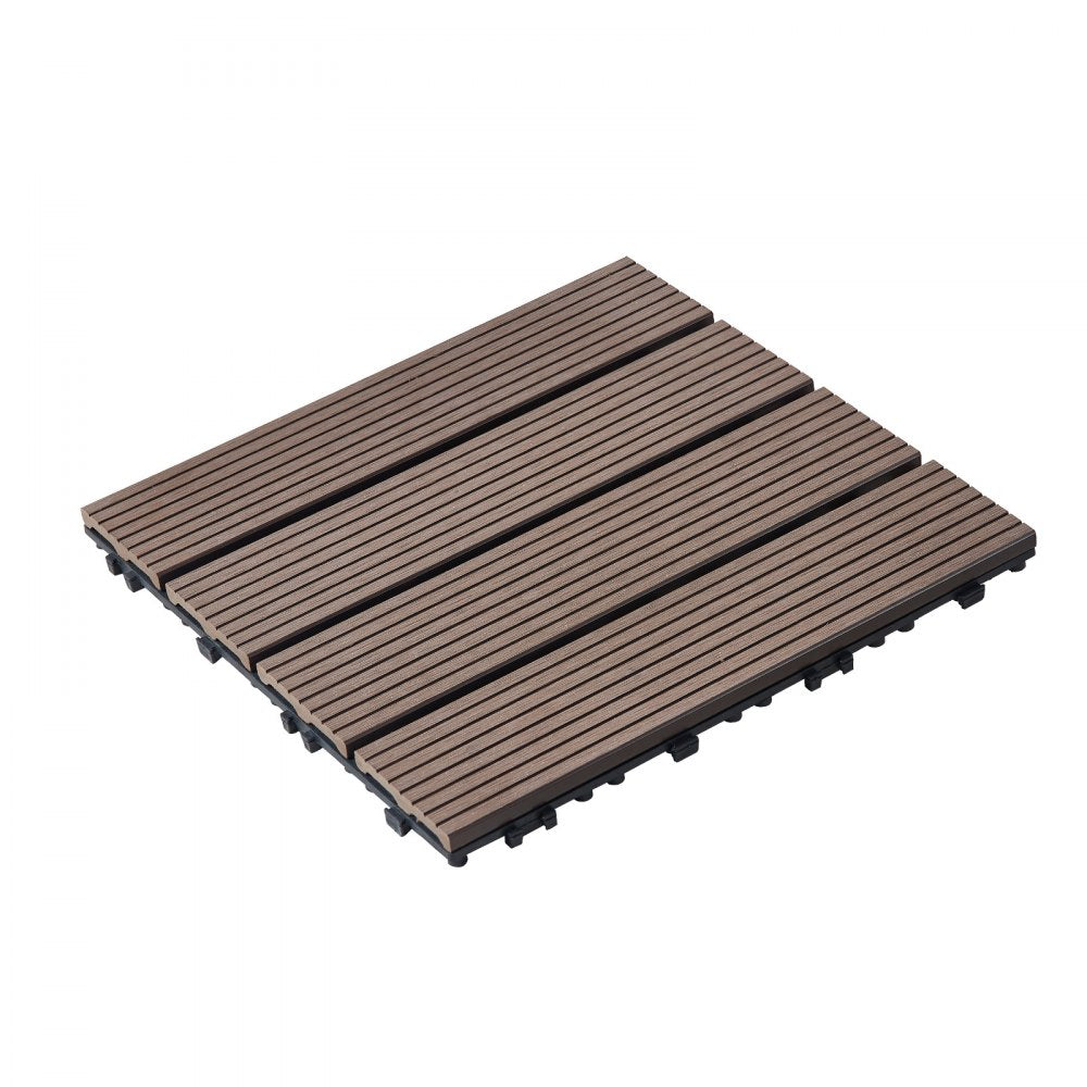 VEVOR Interlocking Deck Tiles Plastic Wood, 10 Pack,12"x12" 10 sq. ft Waterproof Outdoor Flooring All Weather Use, Patio Floor Decking Covering Tiles for Porch Poolside Balcony Backyard, Dark Brown