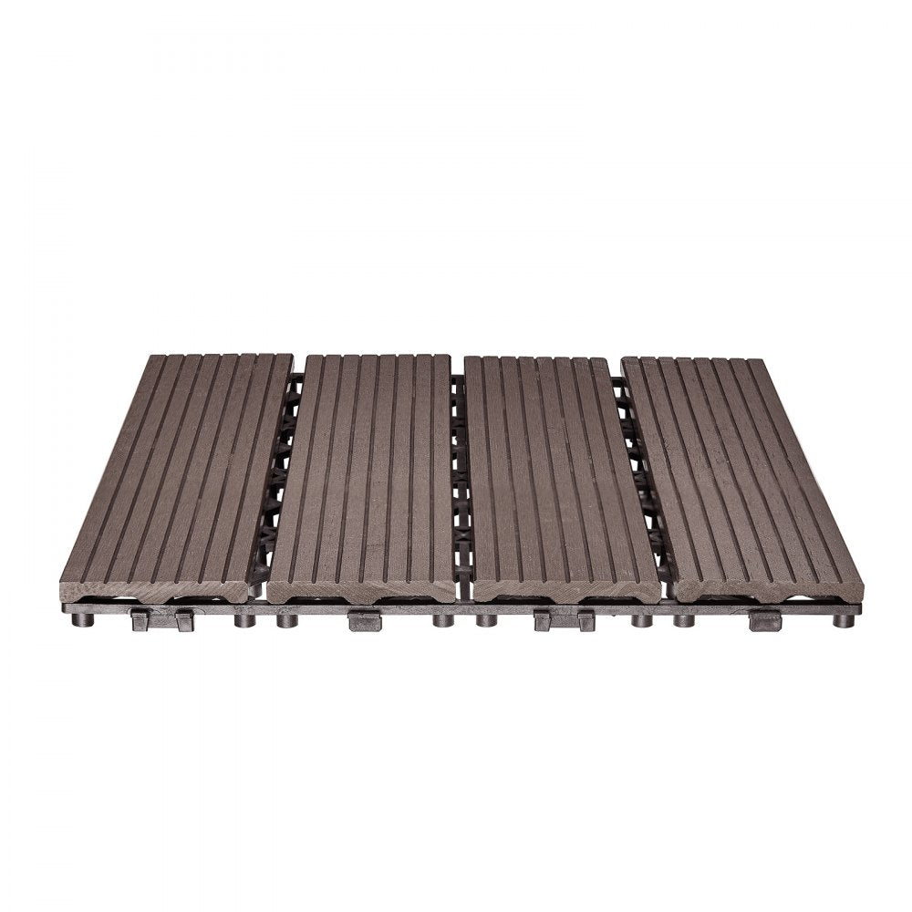 VEVOR Interlocking Deck Tiles Plastic Wood, 10 Pack,12"x12" 10 sq. ft Waterproof Outdoor Flooring All Weather Use, Patio Floor Decking Covering Tiles for Porch Poolside Balcony Backyard, Dark Brown