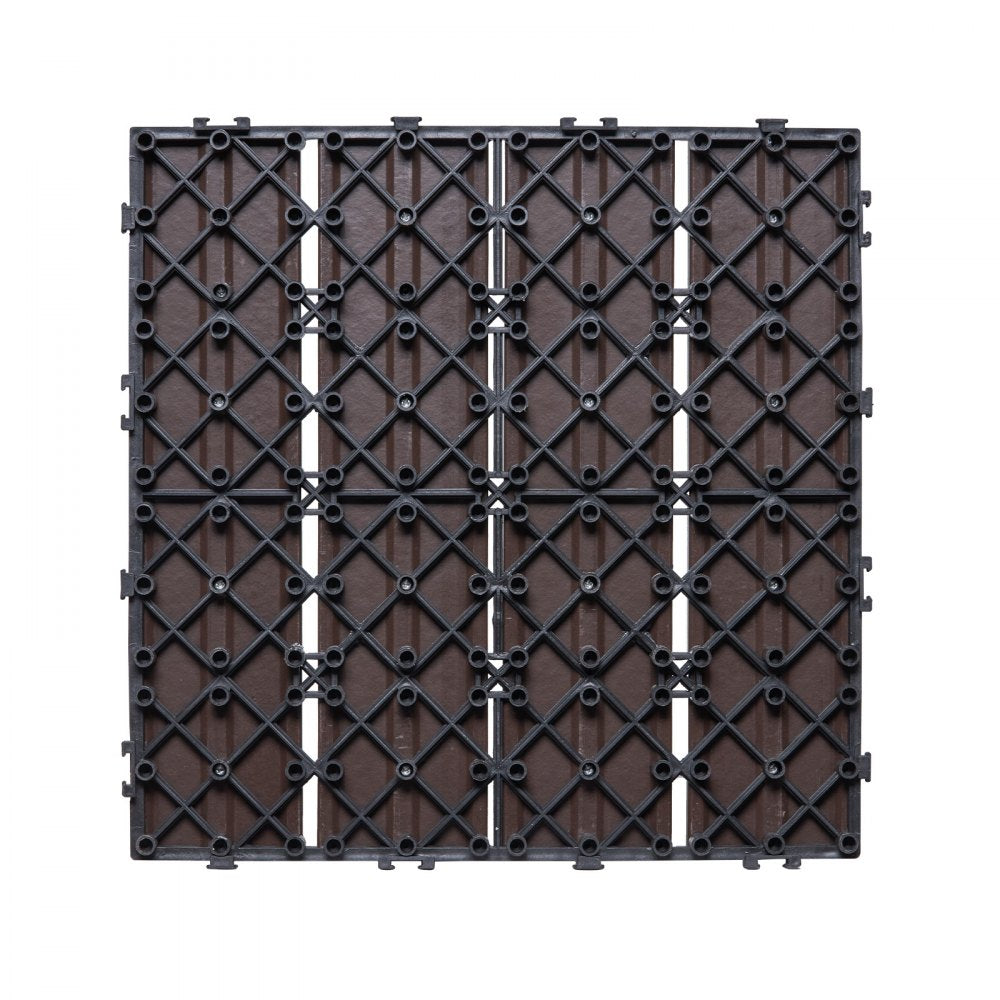 VEVOR Interlocking Deck Tiles Plastic Wood, 10 Pack,12"x12" 10 sq. ft Waterproof Outdoor Flooring All Weather Use, Patio Floor Decking Covering Tiles for Porch Poolside Balcony Backyard, Dark Brown