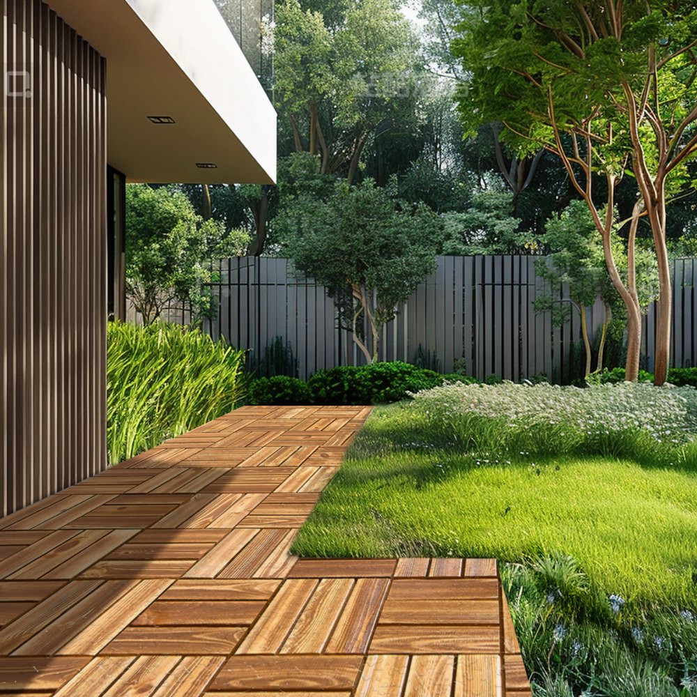 VEVOR Interlocking Deck Tiles Solid Wood, 10 Pack,12"x12" Waterproof Camphor Pine Wood Flooring All Weather Use, Patio Floor Decking Covering Tiles for Porch Poolside Balcony Backyard, (Wooden)