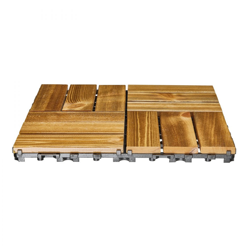VEVOR Interlocking Deck Tiles Solid Wood, 10 Pack,12"x12" Waterproof Camphor Pine Wood Flooring All Weather Use, Patio Floor Decking Covering Tiles for Porch Poolside Balcony Backyard, (Wooden)