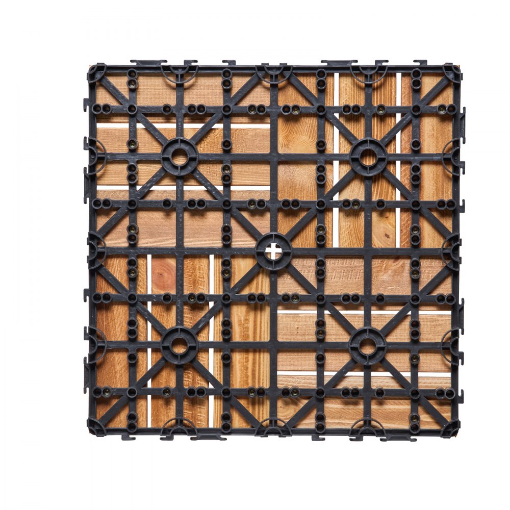 VEVOR Interlocking Deck Tiles Solid Wood, 10 Pack,12"x12" Waterproof Camphor Pine Wood Flooring All Weather Use, Patio Floor Decking Covering Tiles for Porch Poolside Balcony Backyard, (Wooden)