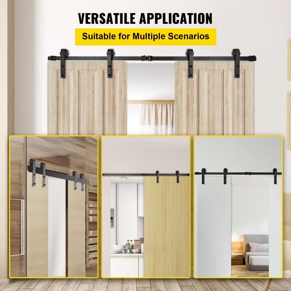 VEVOR Sliding Barn Door Hardware Kit, 9FT Barn Door Kit, 330LBS Load-Bearing Double Barn Door Hardware Kit, Carbon Steel Barn Door Track, Darn Door for 1.37-1.77\" Thickness & 4.5FT Wide Door Panel