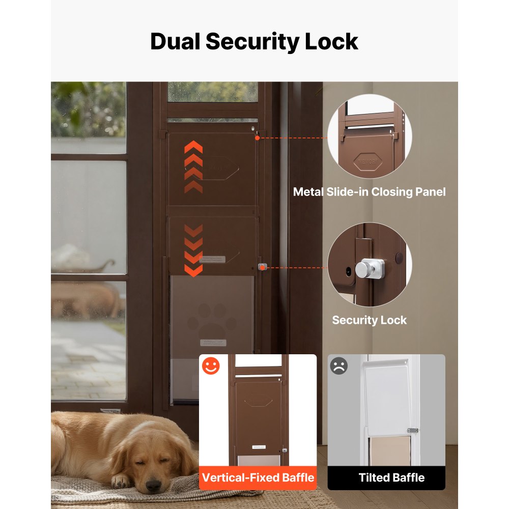 VEVOR Dog Door for Sliding Glass Door, 75 7/8 to 80 11/16 in Adjustable Height, Aluminum Alloy Frame with Rotating Hinges, Lock Design, 13 5/8 x 23 5/8 in Flap, Sliding Glass Pet Door for Renters