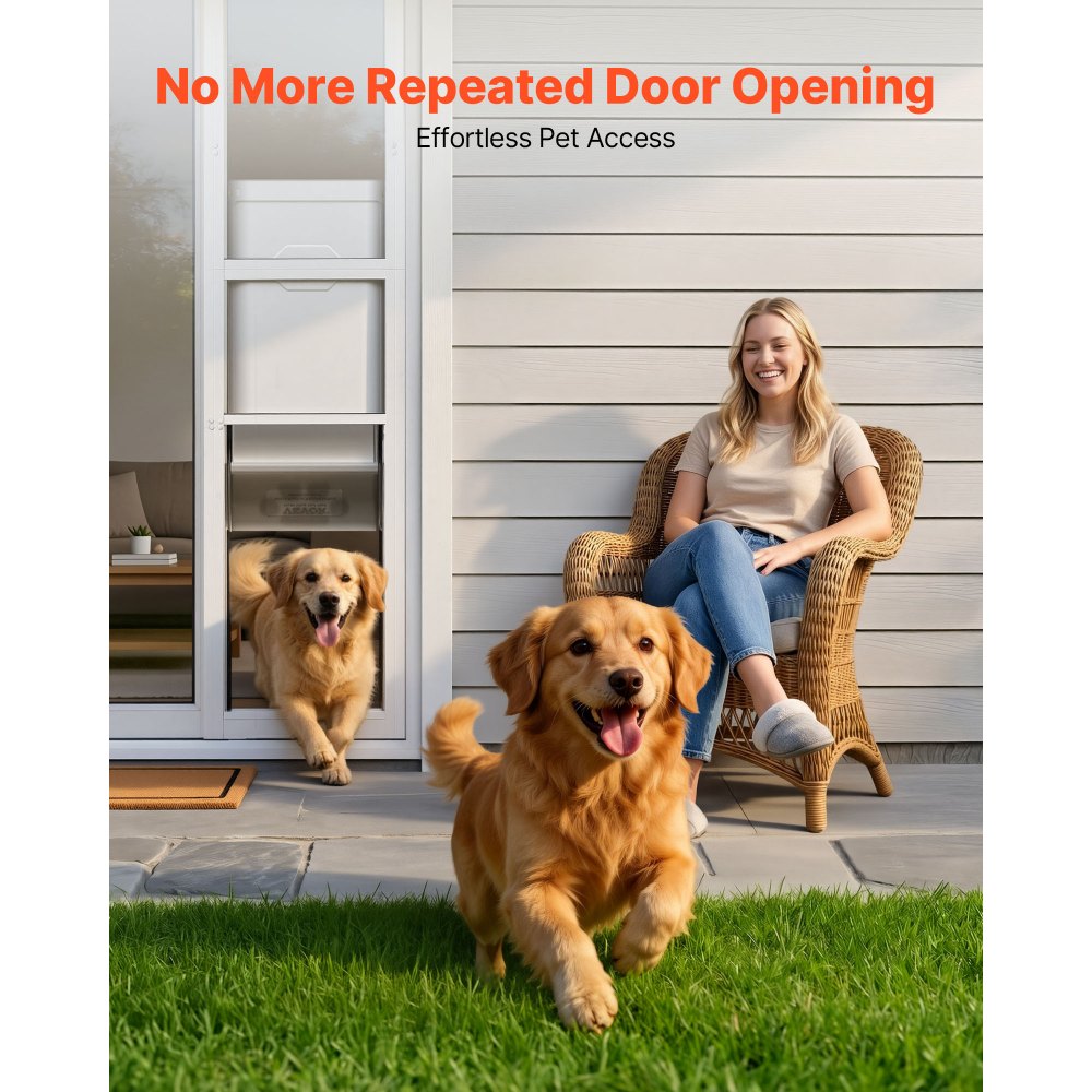 VEVOR Dog Door for Sliding Glass Door, 75 7/8" to 80 11/16" Adjustable Height, Aluminum Alloy Frame with 3-Layer Flap and Rotating Hinge, for Extra Large-Sized Dogs, Sliding Glass Pet Doors for Renter