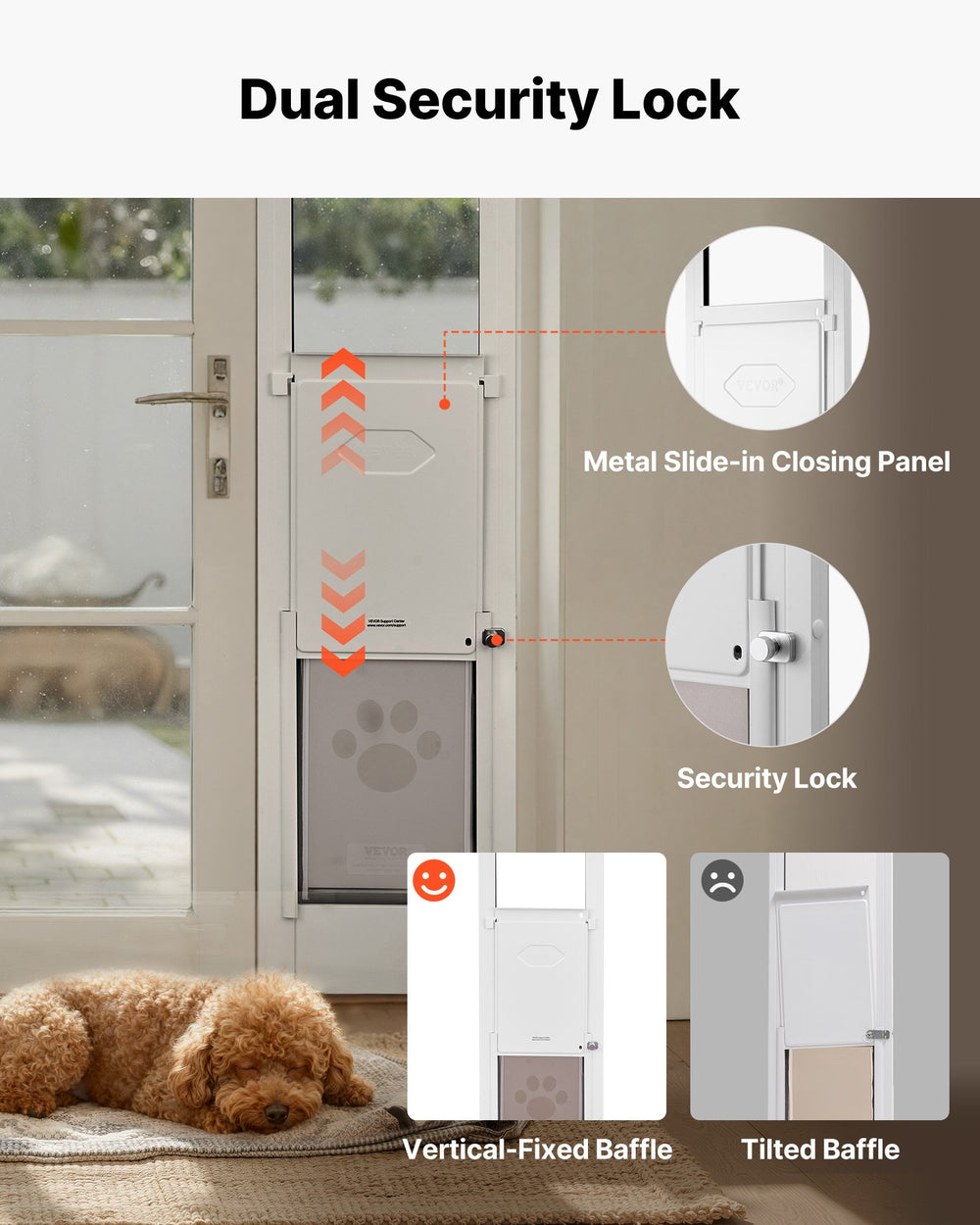 VEVOR Dog Door for Sliding Glass Door, 91 to 96 in Adjustable Height, Aluminum Alloy Frame with Metal Rotating Hinges, Lock Design, 8 1/4 x 12 1/4 in Flap, Sliding Glass Pet Door for Renters