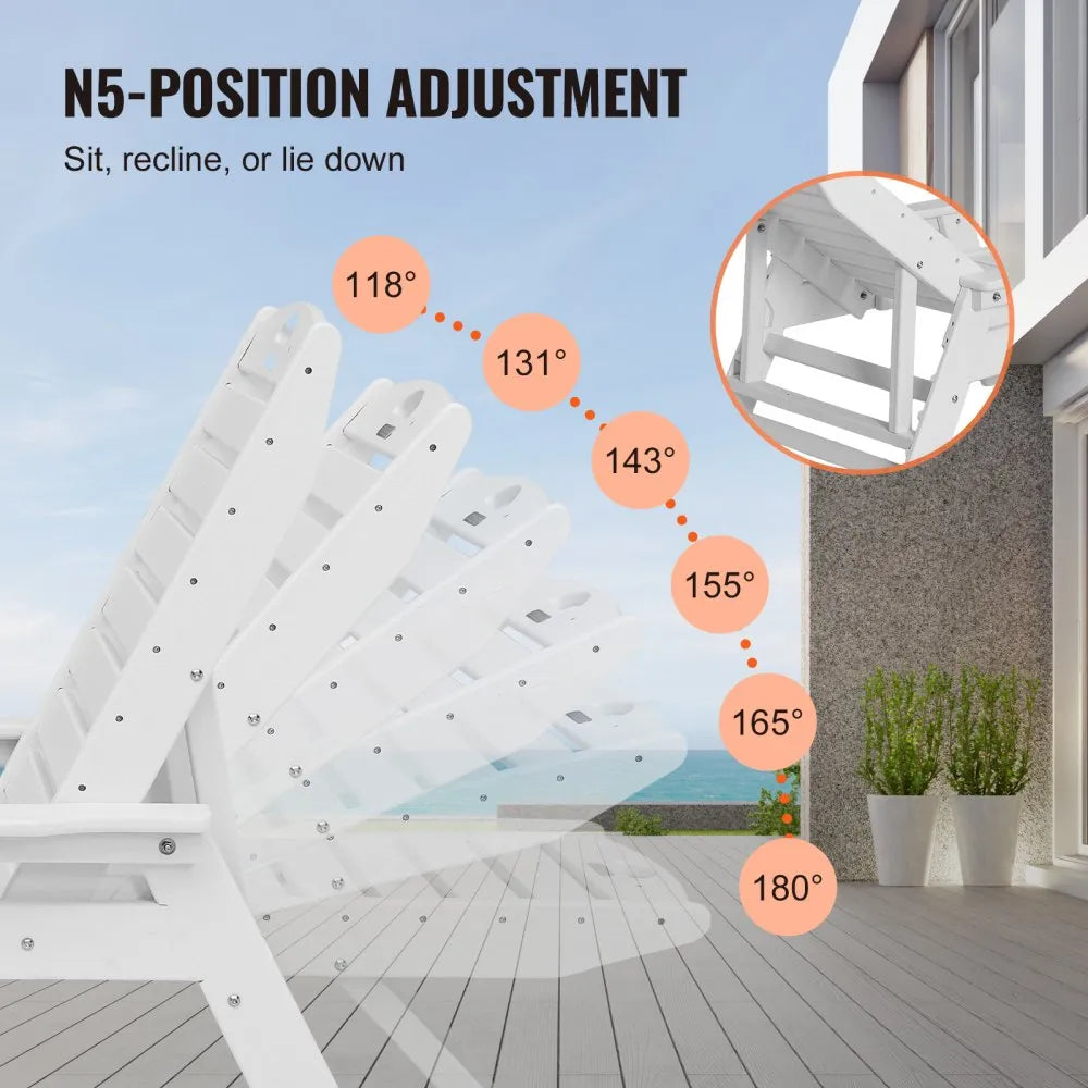 VEVOR Chaise Lounge Chair, 400 lbs Weight Capacity, 6 Positions Adjustable Patio Lounge Chair, Outdoor HDPE Lounge Chair with Backrest & Cup Holder, for Pool Poolside Deck Backyard Lawn, White