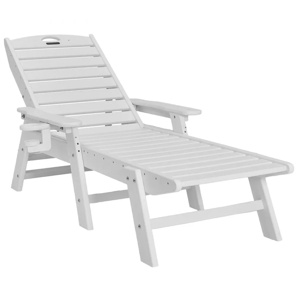 VEVOR Chaise Lounge Chair, 400 lbs Weight Capacity, 6 Positions Adjustable Patio Lounge Chair, Outdoor HDPE Lounge Chair with Backrest & Cup Holder, for Pool Poolside Deck Backyard Lawn, White