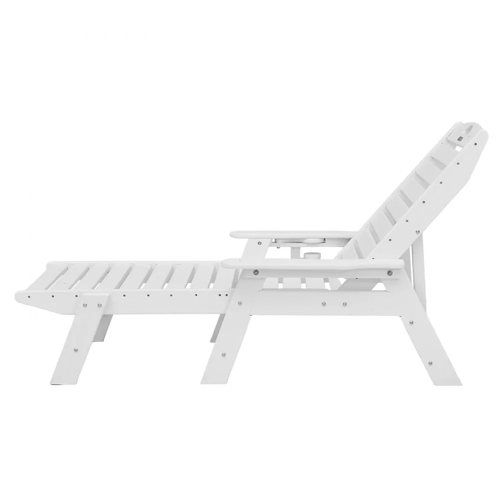 VEVOR Chaise Lounge Chair, 400 lbs Weight Capacity, 6 Positions Adjustable Patio Lounge Chair, Outdoor HDPE Lounge Chair with Backrest & Cup Holder, for Pool Poolside Deck Backyard Lawn, White