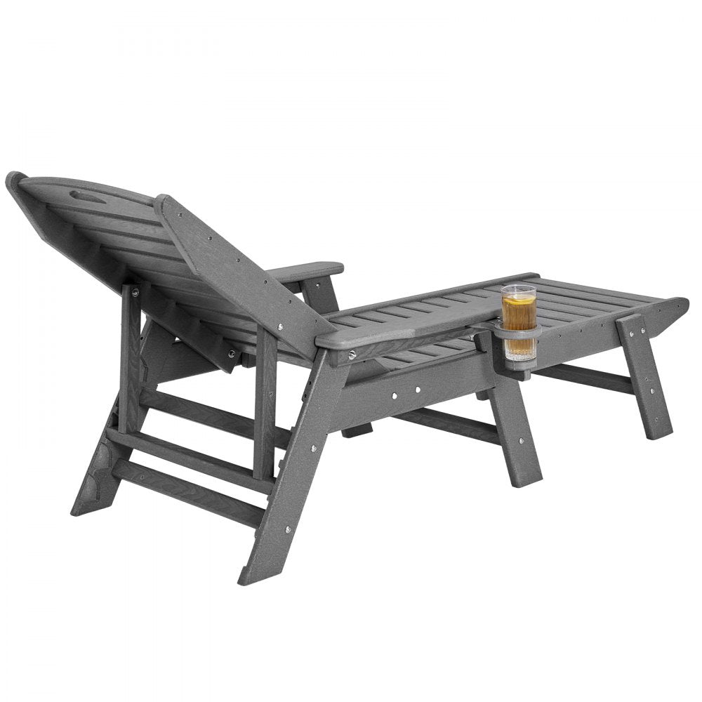 VEVOR Chaise Lounge Chair, 400 lbs Weight Capacity, 6 Positions Adjustable Patio Lounge Chair, Outdoor HDPE Lounge Chair with Backrest & Cup Holder, for Pool Poolside Deck Backyard Lawn, Gray