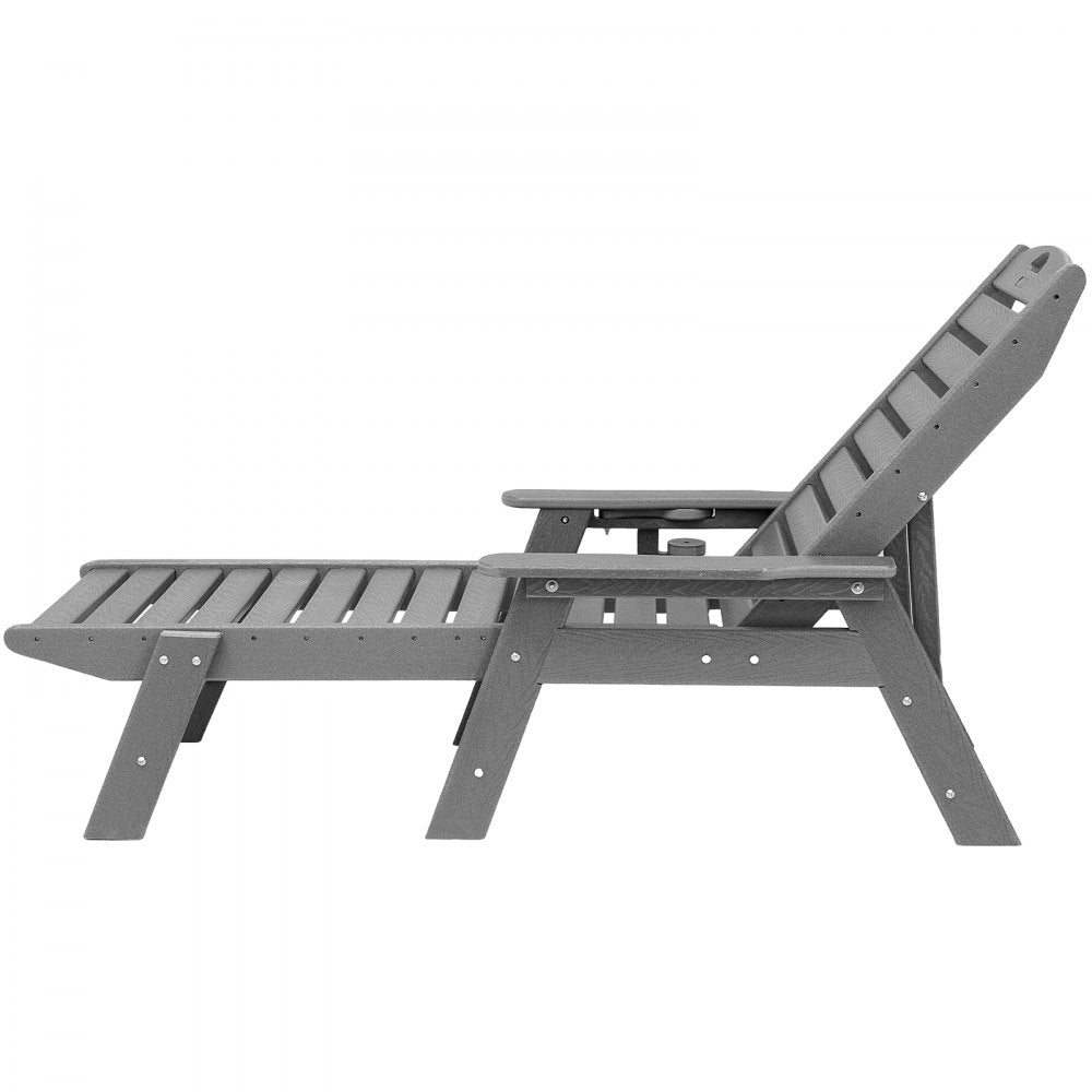 VEVOR Chaise Lounge Chair, 400 lbs Weight Capacity, 6 Positions Adjustable Patio Lounge Chair, Outdoor HDPE Lounge Chair with Backrest & Cup Holder, for Pool Poolside Deck Backyard Lawn, Gray