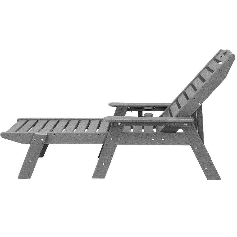 VEVOR Chaise Lounge Chair, 400 lbs Weight Capacity, 6 Positions Adjustable Patio Lounge Chair, Outdoor HDPE Lounge Chair with Backrest & Cup Holder, for Pool Poolside Deck Backyard Lawn, Gray